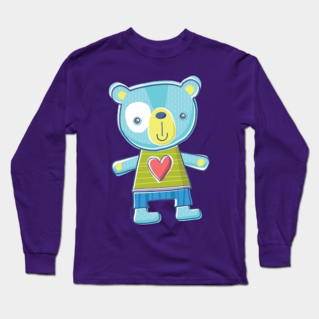 Blue Teddy Bear Cartoon Long Sleeve T-Shirt by vaughanduck